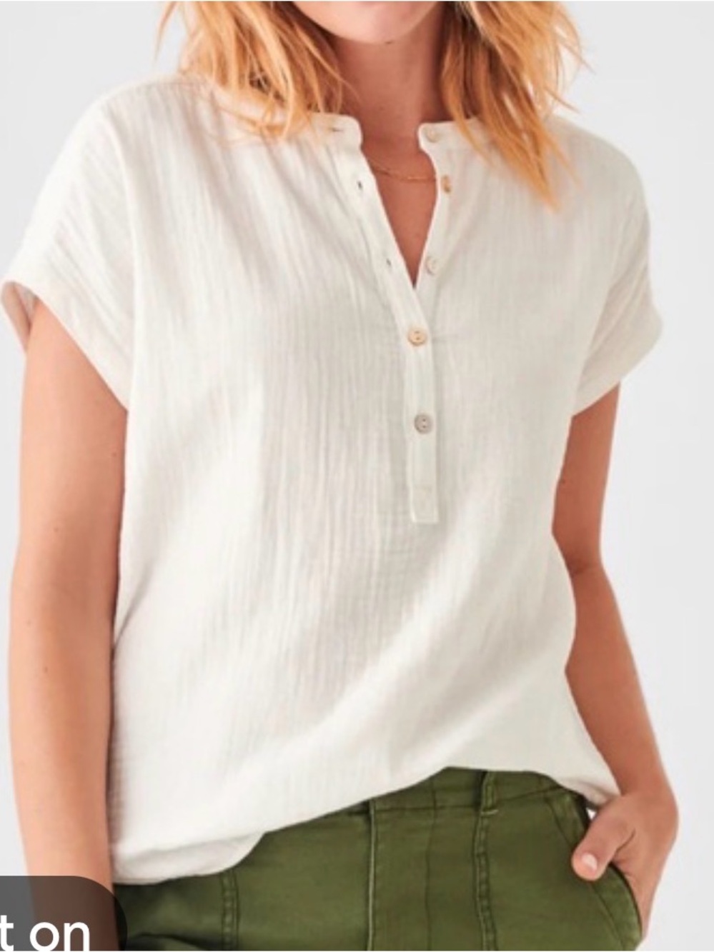 Faherty Organic Cotton Quarter Button Down Shirt with Cap Sleeve